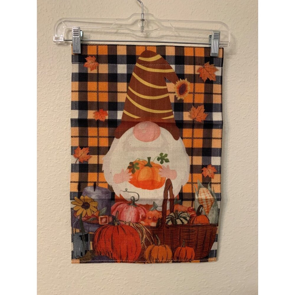 NEW Fall Garden Flag Pumpkin Gnome Plaid Orange AD2